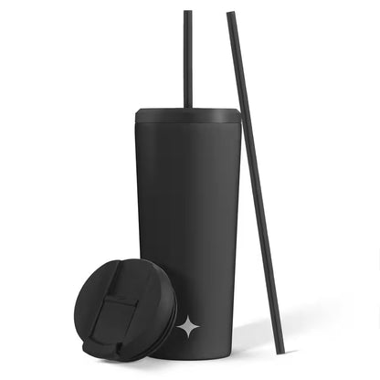 20 Oz. Black Vacuum Insulated Stainless Steel Tumbler with Flip Lid and Straw Lid 