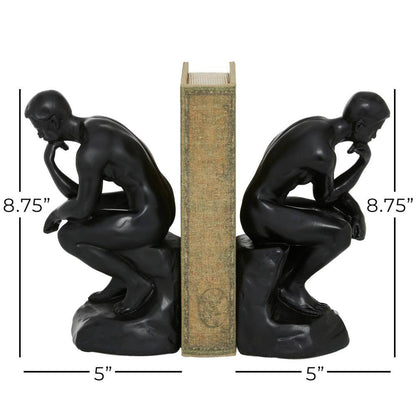 Black Polystone the Thinker People Bookends (Set of 2)