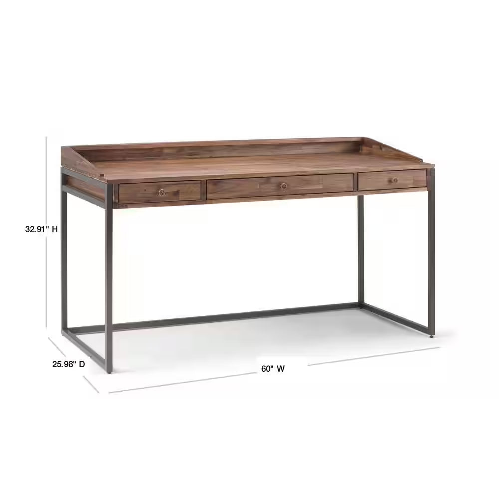  60 In. Wide Writing Office Desk in Rustic Natural Aged Brown