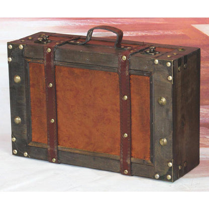 Wooden Vintage Luggage Trunks - Antique Carry on Suitcase Storage Box with Hinged Lids, Small Brown