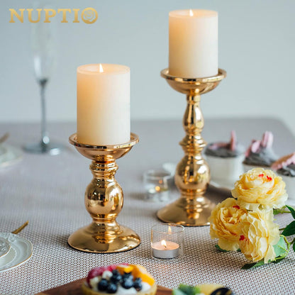 2 Pcs Gold Pillar Candle Holders