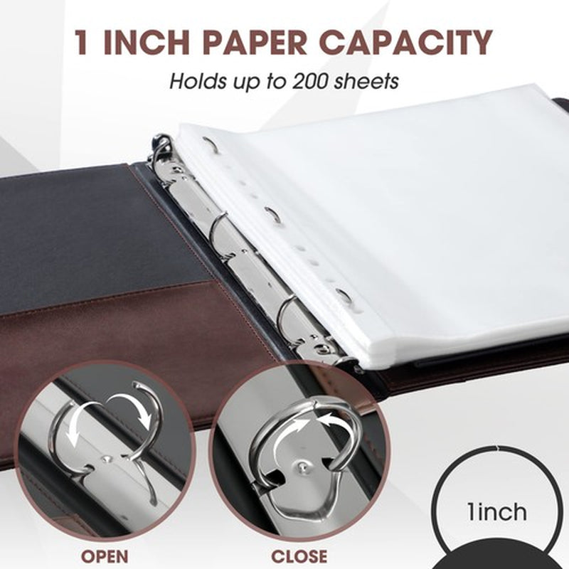2 Pcs Vintage Hardback 3 Ring Binder Professional Leather Organizer round Rings