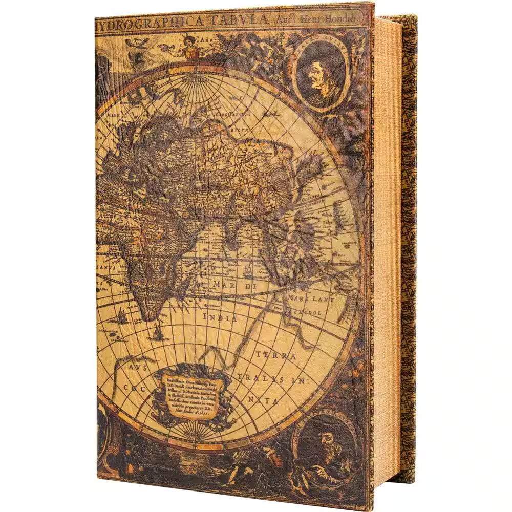 0.06 Cu. Ft. Antique Map Steel Book Lock Box Safe