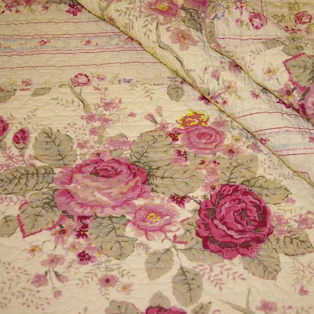 Antique Rose Multicolored Quilted Cotton Throw
