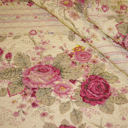 Antique Rose Multicolored Quilted Cotton Throw