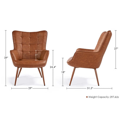 Faux Leather Wingback Accent Chair, Brown