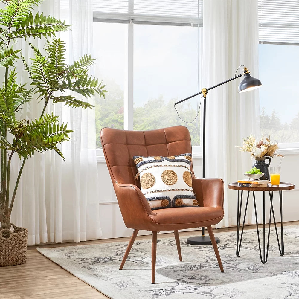 Faux Leather Wingback Accent Chair, Brown