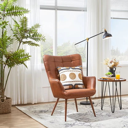 Faux Leather Wingback Accent Chair, Brown
