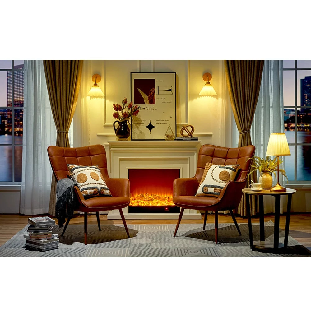 Faux Leather Wingback Accent Chair, Brown