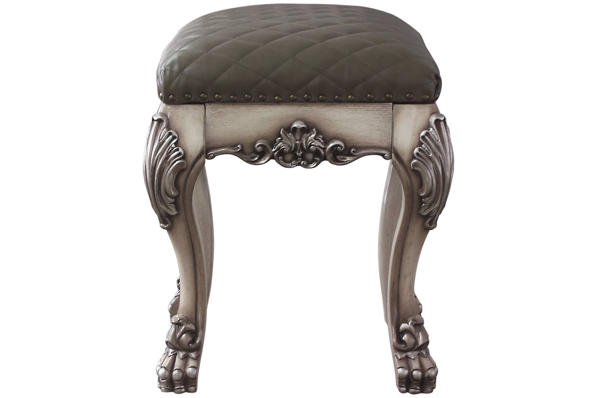 Dresden Faux Leather Upholstered Vanity Stool in Vintage Bone White