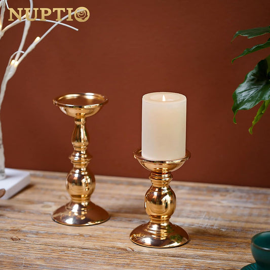 2 Pcs Gold Pillar Candle Holders