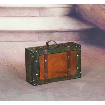 Wooden Vintage Luggage Trunks - Antique Carry on Suitcase Storage Box with Hinged Lids, Small Brown