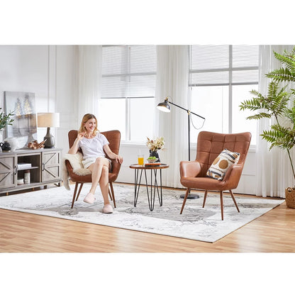 Faux Leather Wingback Accent Chair, Brown