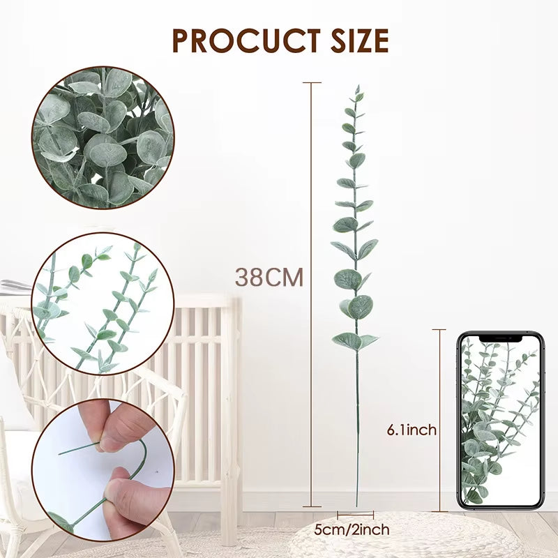 20Pcs Artificial Eucalyptus Stems Leaves Green Eucalyptus Branches Fake Plants 