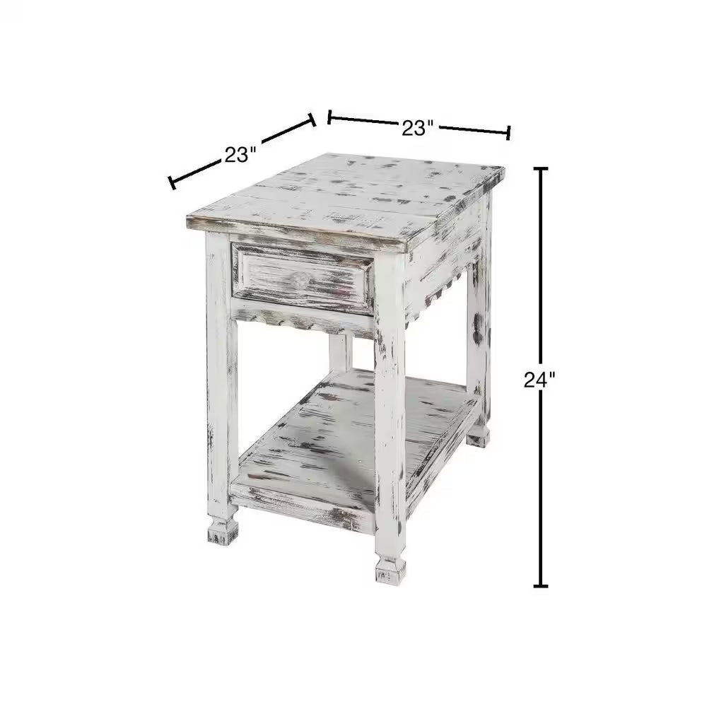 Country Cottage White Antique Chairside Table