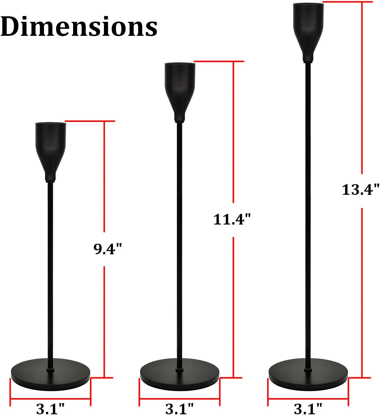 Candle Stick Holders Set of 3, Metal Taper Candle Stands Set- Black