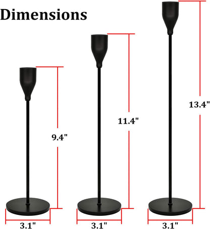 Candle Stick Holders Set of 3, Metal Taper Candle Stands Set- Black
