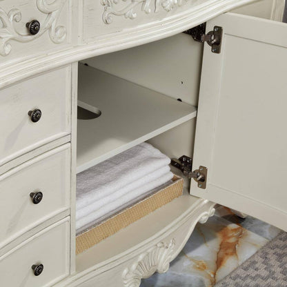 Single Sink Freestanding Bath Vanity in Antique White with White Marble Top
