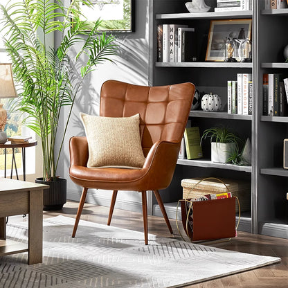 Faux Leather Wingback Accent Chair, Brown